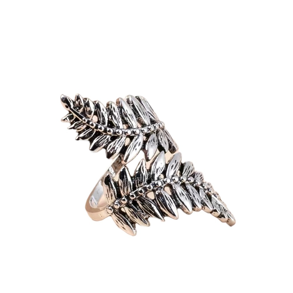 Boho Style Silver Leaf Design Wrap Ring - image 5